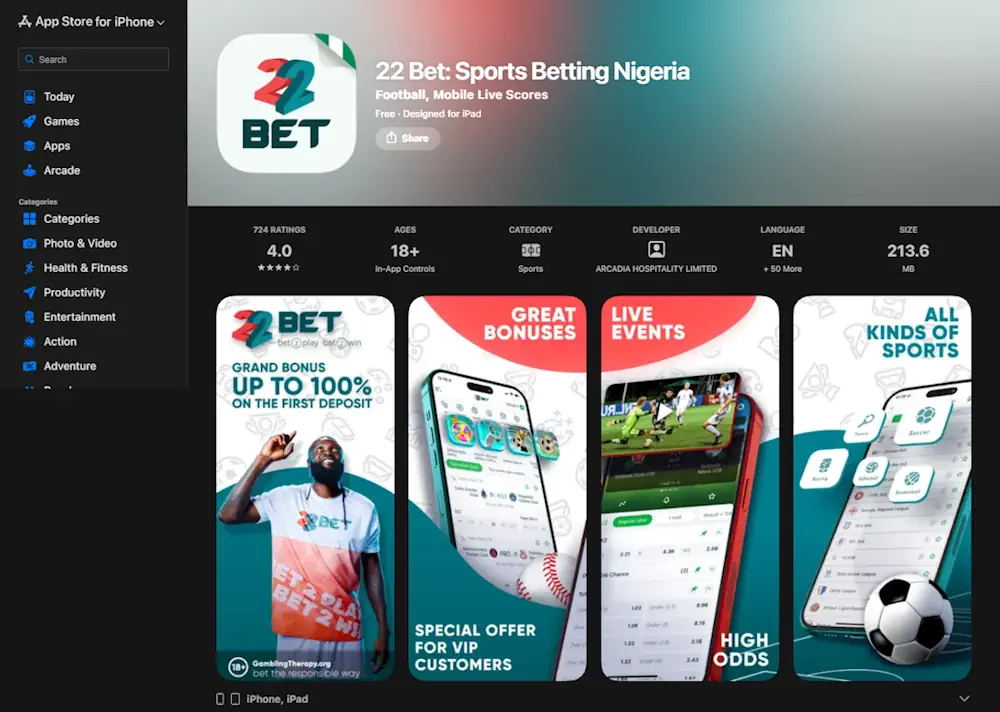 22Bet App App Store Screenshot